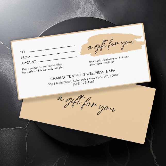 Trendy, moderno, manuscrito, negócio bege (Trendy, modern, handwriting, beige business gift certificate.)