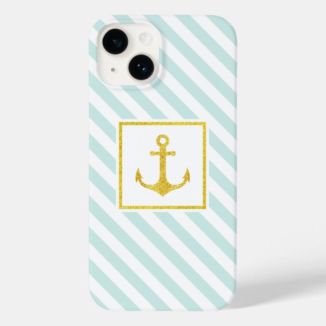 Trendy NMaritime Stripes Faux Glitter Anchor Case- (Verso)