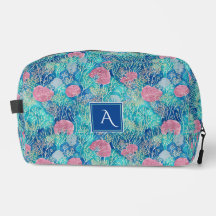 Trendy Ocean Turquoise Corals Watercolor Monograma