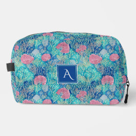 Trendy Ocean Turquoise Corals Watercolor Monograma