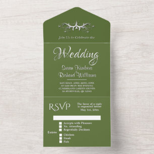 Trendy Olive and White Tri Fold w Casamento Rsvp