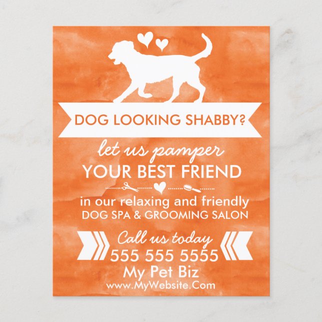 Trendy Orange Dog Grooming Flyer - Personalizável (Frente)