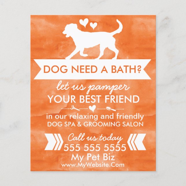 Trendy Orange Dog Grooming Flyer - Personalizável (Frente)
