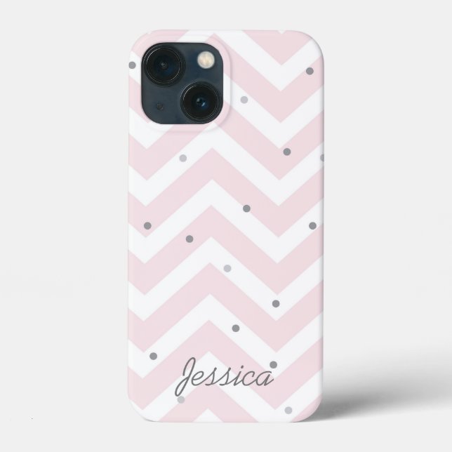 Trendy Pastel Pink Chevron Dotty Personalizado (Verso)