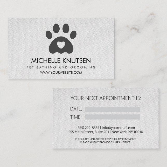 Trendy Pet Bathing e Cartão de Compromisso de Emer (Frente/Verso)