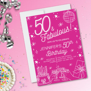 Trendy Pink 50 E Fabuloso Convite De Aniversário