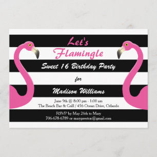 Trendy Pink Flamingo Sweet 16 Convite
