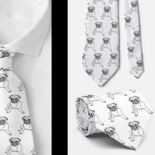 Trendy Pug Cachorro Branco Clássico Gravata Modern