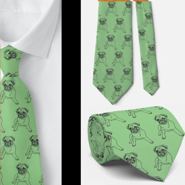 Trendy Pug Cão Verde Clássico Gravata Moderna (Criador carregado)