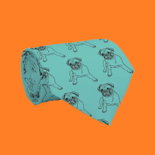 Trendy Pug Dog Teal Blue Clássico Gravata Moderna  (Criador carregado)