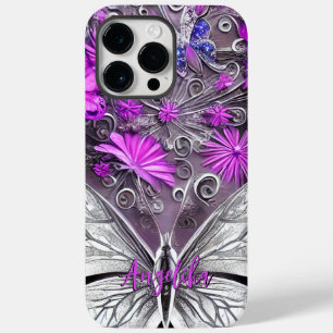 Trendy Purple e Silver Floral Butterfly Personaliz