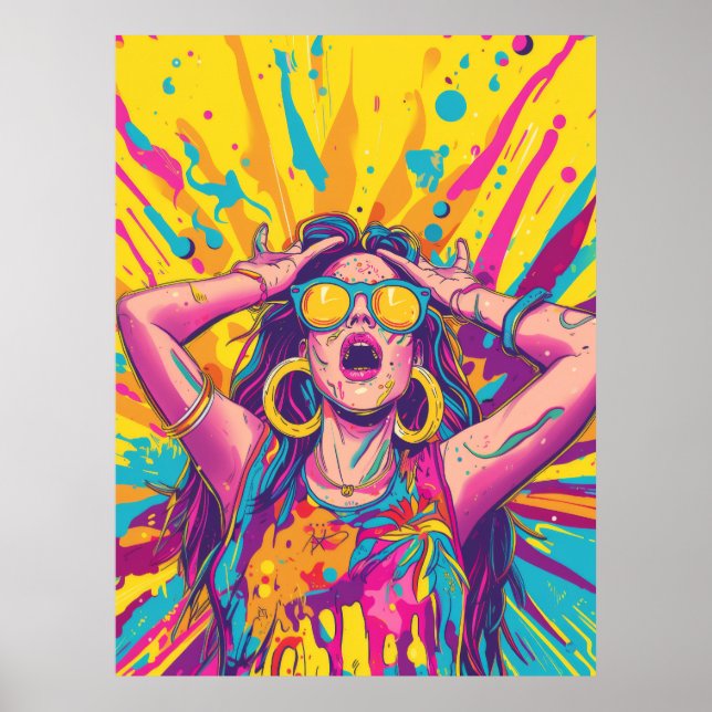 Trendy Rave Party Flat Illustration Doodle Poster (Frente)