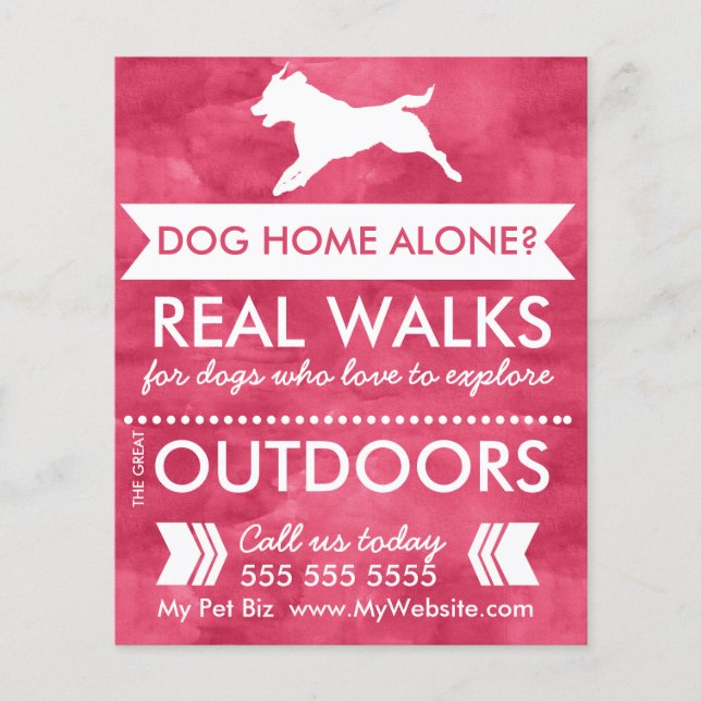 Trendy Red Dog Silhouette Dog Walker Flyer (Frente)