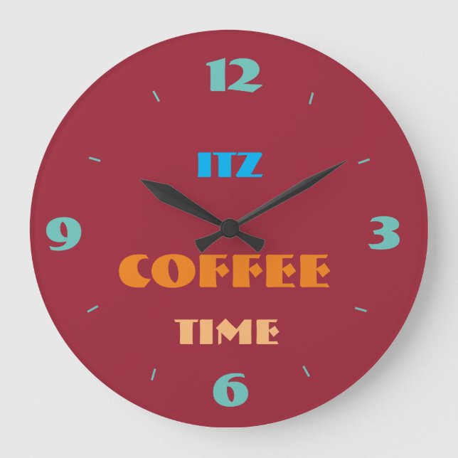 Trendy Red "Itz Coffee Time" Kitchen Relógio (Frente)