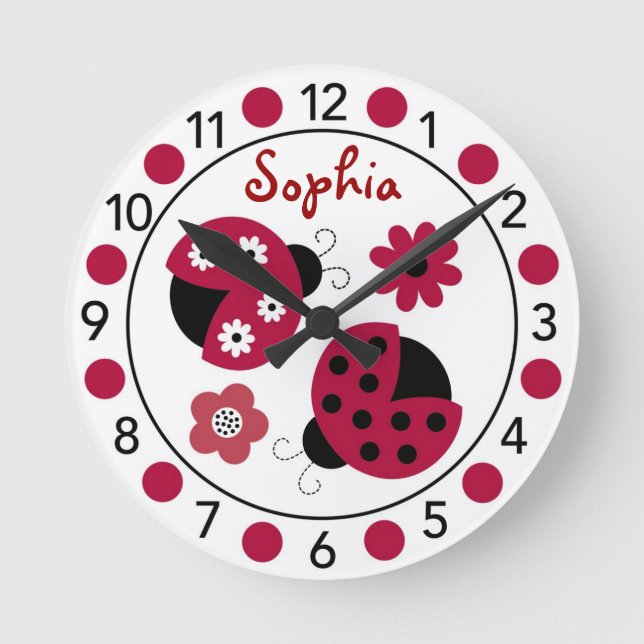 Trendy Red Ladybug Relógio Personalizado de Parede (Frente)