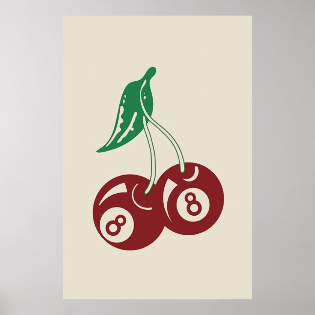 Trendy Retro 8 Ball Cherries Poster (Frente)