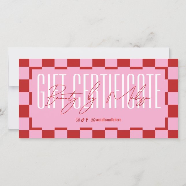 Trendy Retro Pink & Red Spa Salon Gift Certificate (Frente)