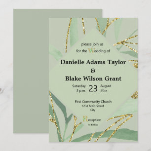 Trendy Sage Hues e Dourado Convite para Casamento