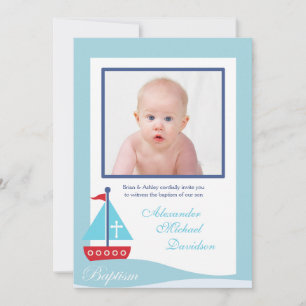 Trendy Sailboat Baptism Foto Convite 2 Lado