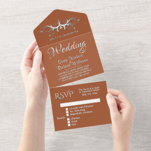 Trendy Sienna e White Tri Fold w Casamento Rsvp A
