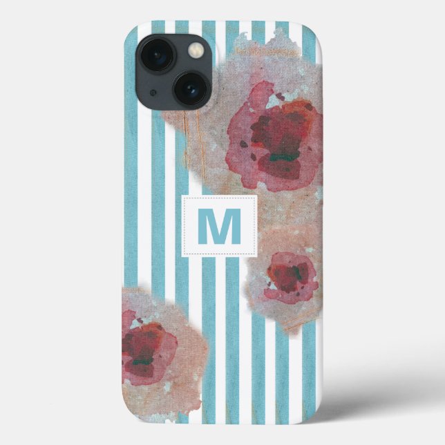 Trendy Striped Boho Chic Monogramas Floral (Verso)