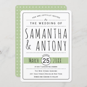 Trendy Typografia Sage convite para casamento verd