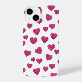 Trendy Valentine Pink Glitter Hearts on White