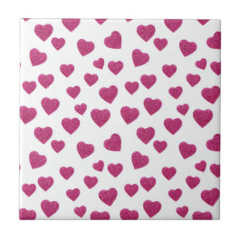 Trendy Valentine Pink Glitter Hearts on White