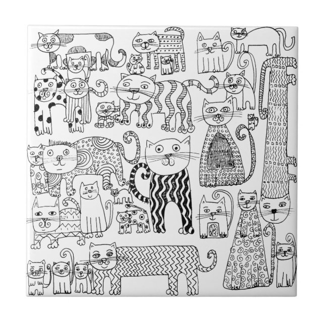 Trendy Whimsical Black and White Cat Padrão (Frente)