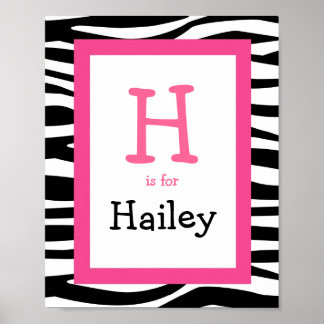 Trendy Zebra Print Nursery Wall Art Name Impressão