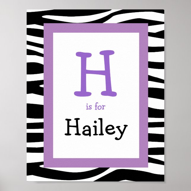 Trendy Zebra Print Nursery Wall Art Name Impressão (Frente)
