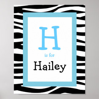Trendy Zebra Print Nursery Wall Art Name Impressão