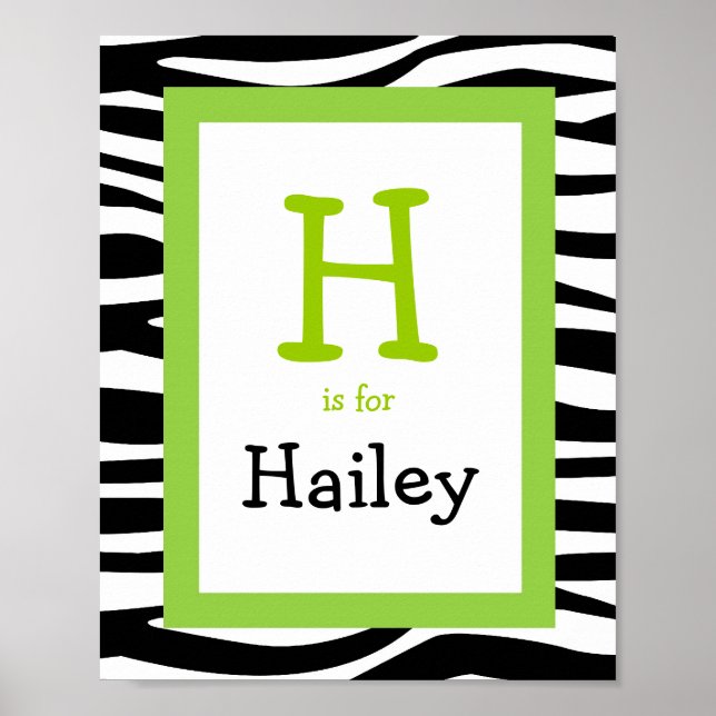 Trendy Zebra Print Nursery Wall Art Name Impressão (Frente)