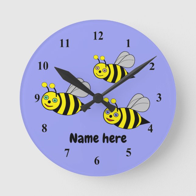 Três abelhas em um relógio azul da parede acrílica (Frente)