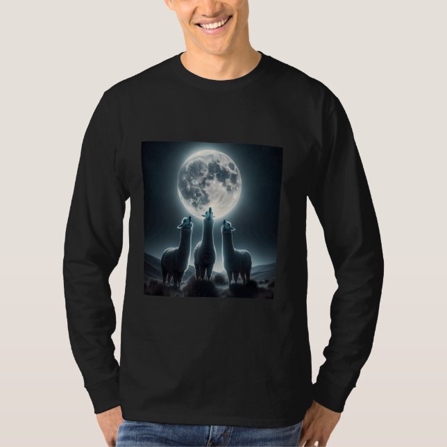 Três Alpacas Howling na Camisa da Lua Engraçado La (Frente)
