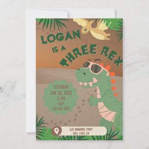 "Três" aniversário de 3 anos Rex Dinossaur Convite