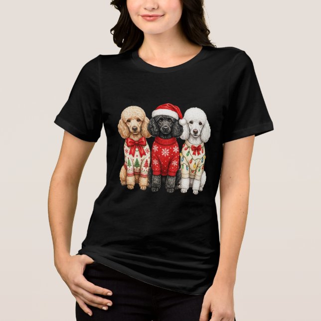 Três Cães Poodle de Natal Festa (Frente)