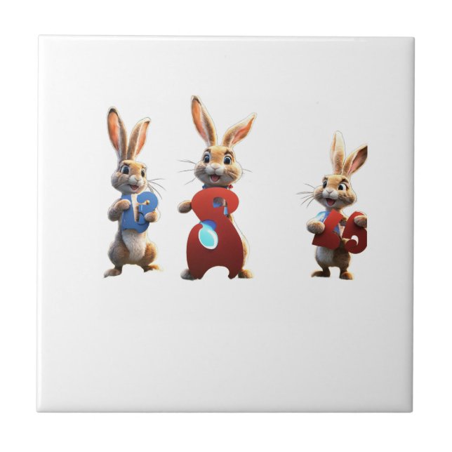 Três Coelhos de Desenho Animado Segurando uma Plac (Frente)