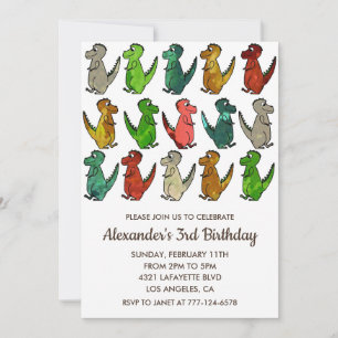Três convites de aniversário rex colorido branco
