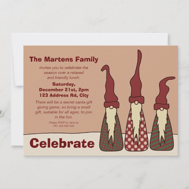 Três Elfos Sábios, convite de festas de Natal (Frente)