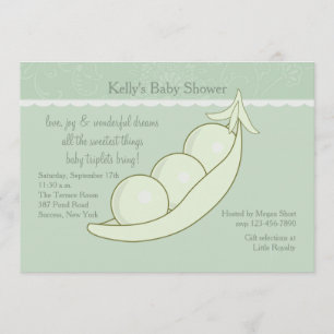 Três ervilhas em um convite do chá de fraldas do