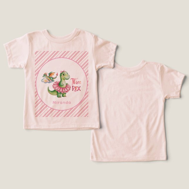 Três Festas de aniversário Rex Dinossaur Girl (Design Frente e Verso)