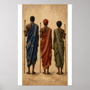 Três Figuras em Azul, Ferrugem e Oliva Poster