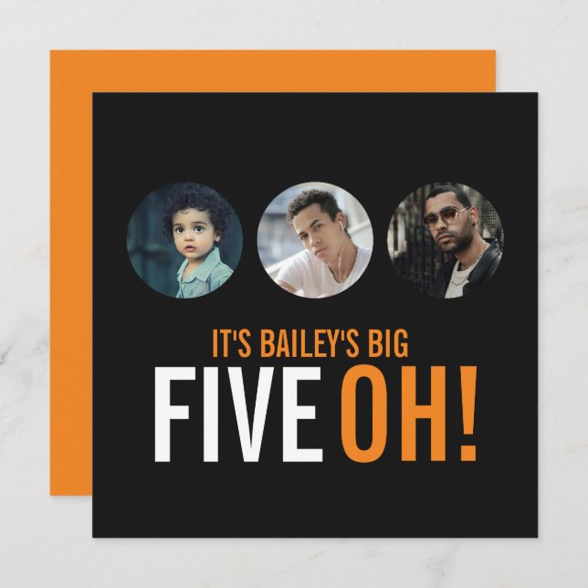 Três fotos 50th FIVEOH! convites para o aniversári (Frente/Verso)