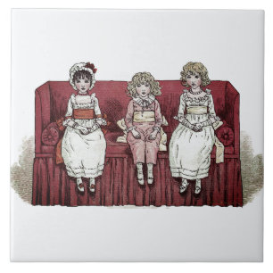 Três garotas no sofá vermelho Kate Greenaway