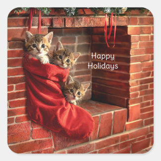 Três gatinhos em uma meia de Natal Adesivos