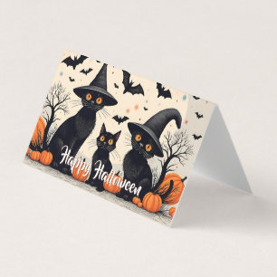 Três Gatos Pretos com Chapéus no Halloween
