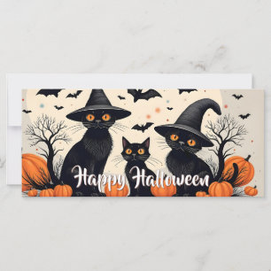 Três Gatos Pretos com Chapéus no Halloween