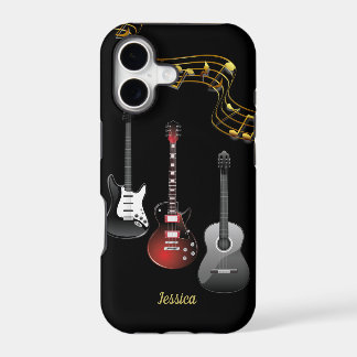 Três guitarras e notas musicais, nome