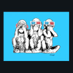 Três macacos sábios Especificações 3D Impressão de<br><div class="desc">"Three Wise Monkeys in 3D Specs and Fones de ouvido" é uma pintura original de pop de arte digital feita pelo artista escocês MWright para artwright. Uma pintura humorística.</div>